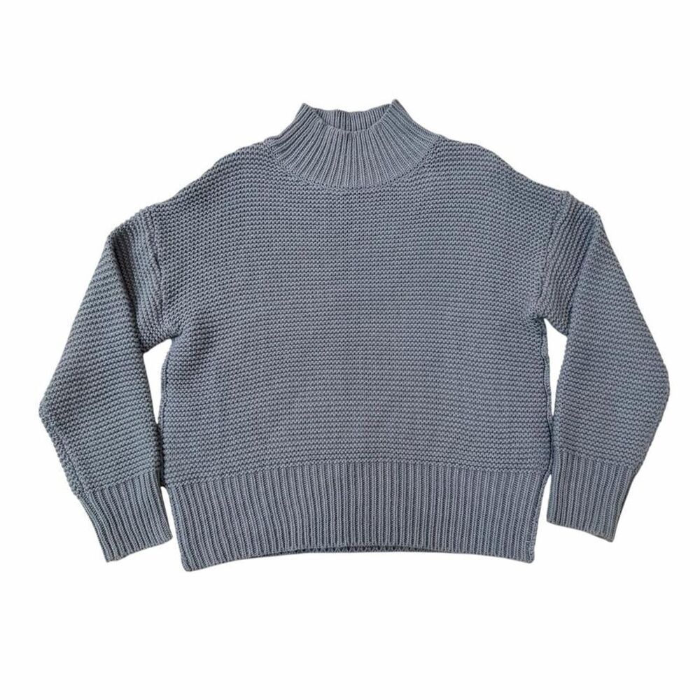 Vici blue textured knit mock neck sweater